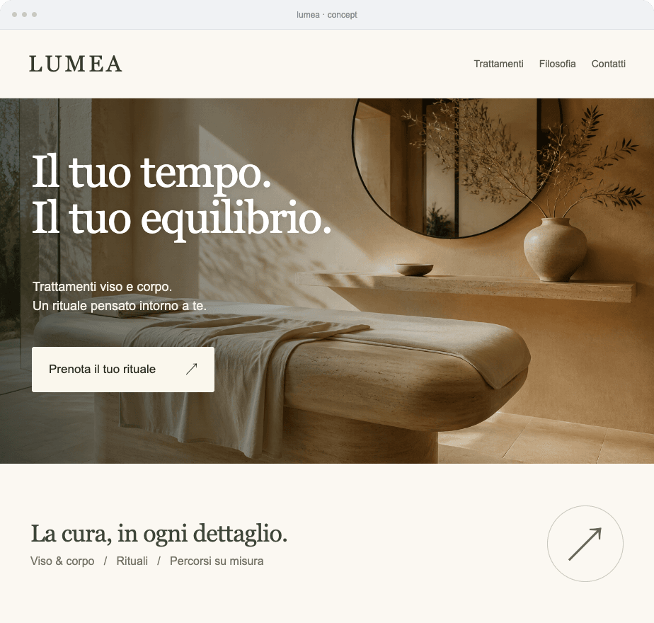 Lumea concept: an Italian-language wellness website with large images and prominent booking